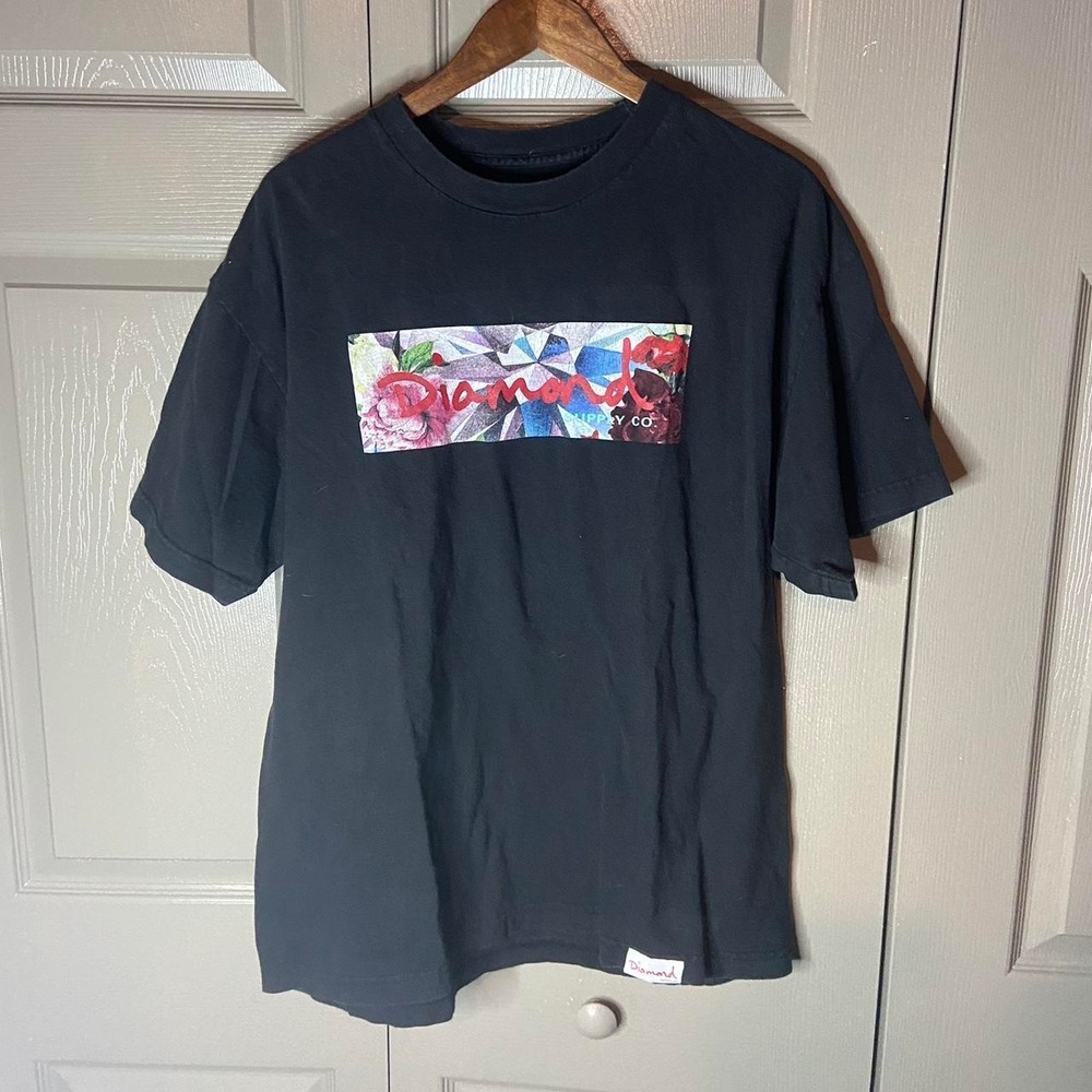 Diamond Supply Co Vintage Mens Floral Diamond Box Logo Graphic T-Shirt Black XL